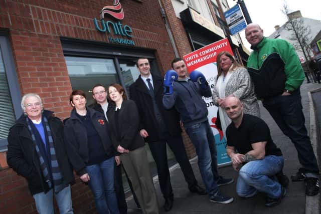 SPORT AGAINST SUICIDE!. . . .Derry's Commonwealth Boxing bronze medallist Sean McGlinchey, pictured at the Unite offices, Carlisle Road on Friday afternoon to launch the 'Sport Against Suicide' Fight Night event which will take place over two days, Friday/Saturday, 24-25 April this year. Included in photo, from left are Conor McCafferty, Zest, Yvonne Kennedy, Foyle Search and Rescue, Declan Porter, Zest, Stella McLaughlin, Foyle Search and Rescue, Mark H. Durkan, Minister for the Environment, Yvonne Barr, Unite, Dee Robinson, Unite and event organiser and Councillor Dee Quigley. DER0515MC075