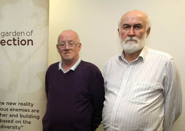 Kevin Skelton (left) and Eamonn Baker at the Holywell Trusts Garden of Reflection event in Derry on Wednesday