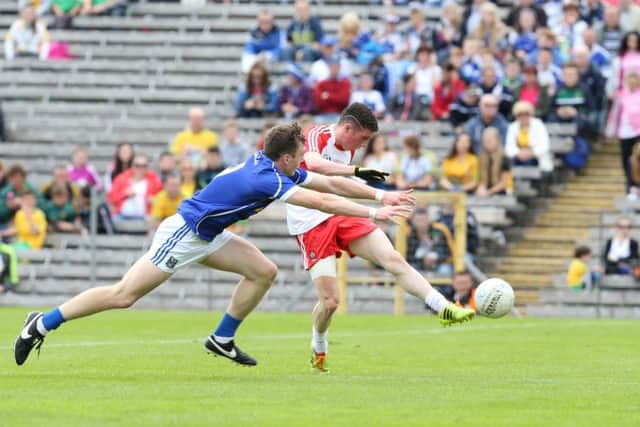 Tiaran Flanagan scores Derry's crucial first half goal in Clones. (Picture by Andrew Paton / PressEye)