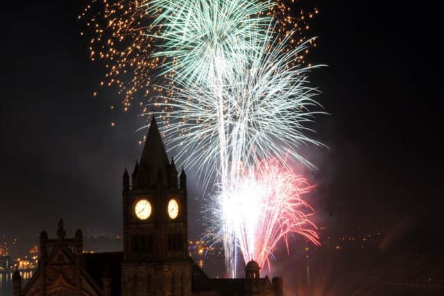 Derry's Guildhall lights up as the city's annual Banks of the Foyle Halloween Carnival drew to a close back in 2008 Picture Martin McKeown. 31.10.08