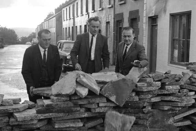 The removal of barricades in the Free Derry area in September, 1969. Paddy Doherty in the centre of this picture.