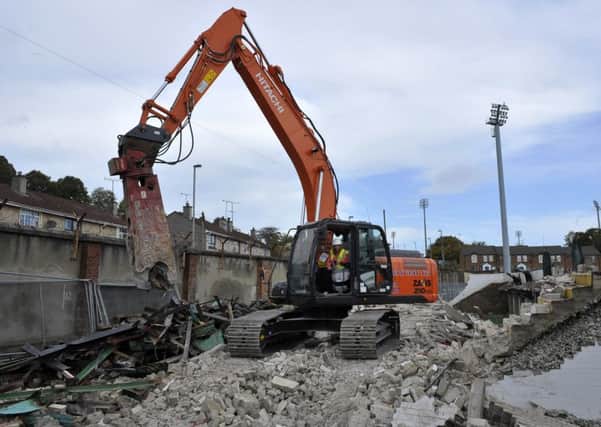 The demolition of the old Glentoran Stand at Brandywell Stadium which commenced last year.