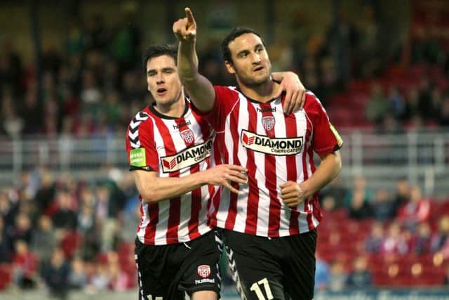 Zayed, pictured celebrating with Gareth McGlynn, claims the midfielder will be a key signing for Derry City this season.
