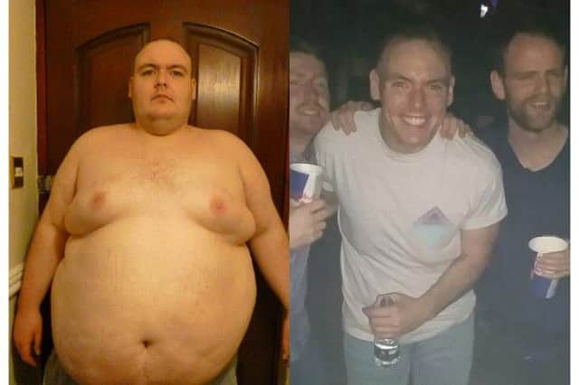 Patrick Coyle pictured before and after his amazing weight loss.