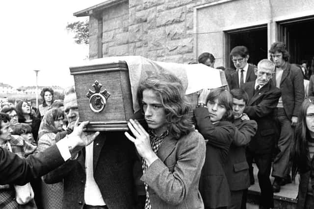 The funeral 19-year-old IRA man Seamus Bradley who was shot dead during Operation Motorman in 1972. Picture courtesy of Victor Patterson.