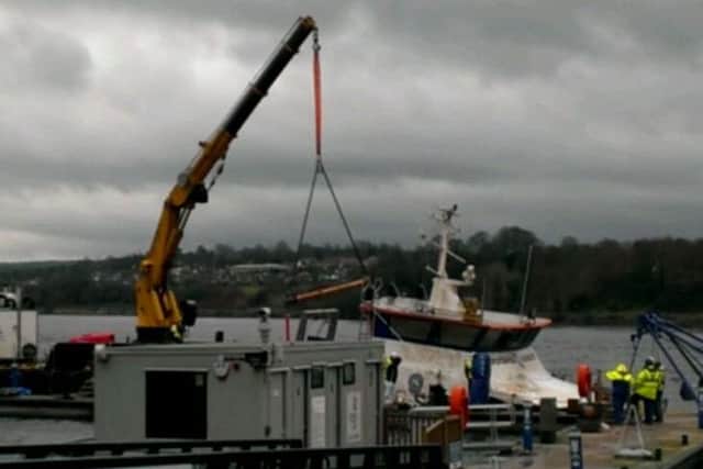 The salvage  operation  at the Foyle Marina yesterday