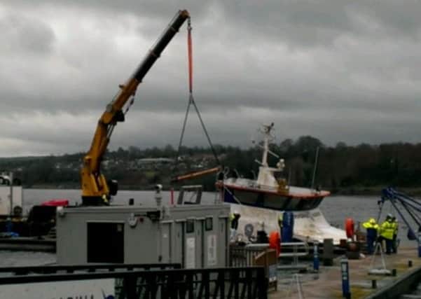 The salvage  operation  at the Foyle Marina yesterday