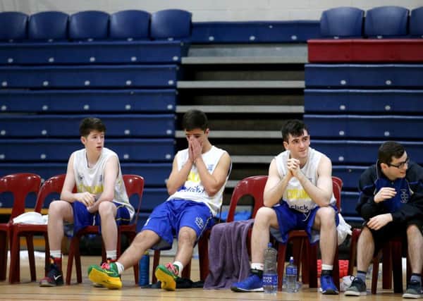 St Columb's students look on agonisingly from the bench in the dying moments of Tuesday's All Ireland U19B Final defeat in Dublin.