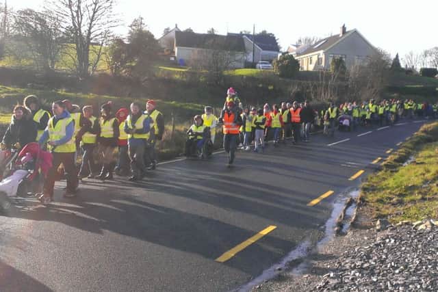 A small section of the large turnout at the Aghilly Road protest walk.