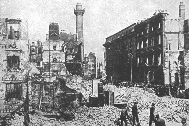 A photgraph capturing the aftermath of the 1916 Easter Rising in Dublin.