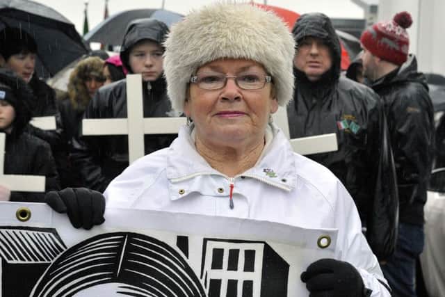 Kate Nash, whose 19 year-old brother William was killed on Bloody Sunday 1972, at the 44th anniversary march on Sunday. DER0416GS054