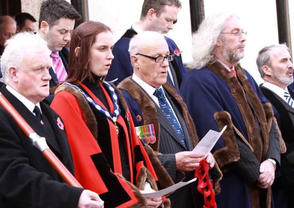 Former deputy Mayor of Limavady, Orla Beattie along with Limavady councillors in 2011 including Jack Rankin, Michael Coyle and Gerry Mullan take part in the Remembrance Sunday in Limavady. (46707KDR)