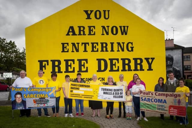 SARCOMA WALK. . . . .Group pictured at Free Derry Corner  for the launch of the 'Paul's Campaign - Raising Awareness of Sarcoma.