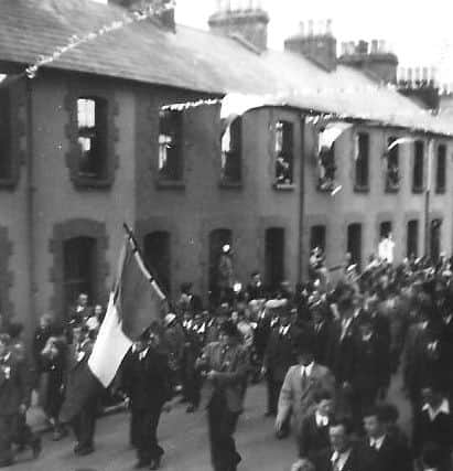 Members of the Derry Bridage of the IRA on procession during De Valera's visit.