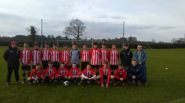 The Derry Colts U15 squad which defeated Maiden City in the NIBFA Plate competition at Thornhill.