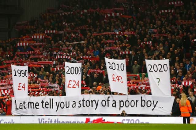Liverpool FC fans protest over ticket price rises.