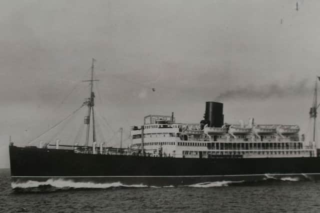The ship that took Charlotte and her family from Liverpool to India in the 1960s. The ship was called the M.V. Caledonia.