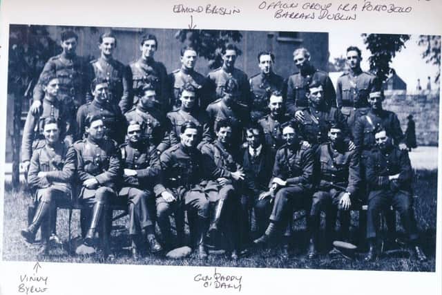 Ned (pictured in the back row, fourth from left) with his IRA comrades at Portobello Barracks in Dublin.