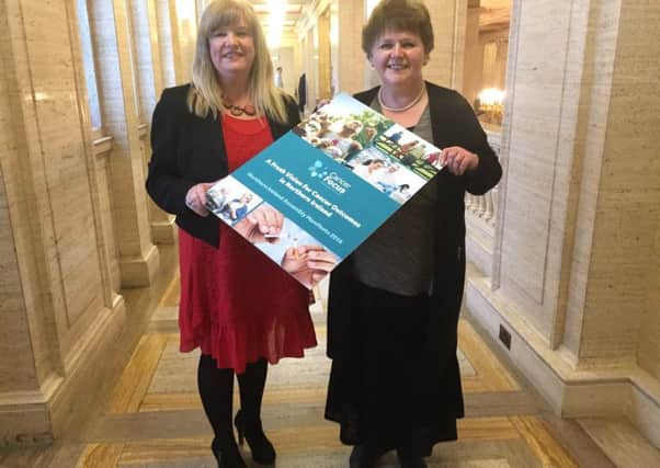Sinn Fein MLA for Foyle, Maeve McLaughlin (left) pictured at the launch of Cancer Focus Manifesto.