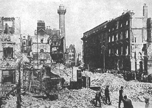 A photgraph capturing the aftermath of the 1916 Easter Rising in Dublin.