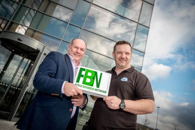 Foyle Business Network Education Co-ordinator Paul Fieldhouse, of Hyperion Growth, pictured with Richard Brown, of Concept Building Solutions, at the NI Science Park in Derry.