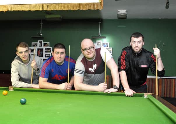 Sean Dolan's GAC, who near enough settled their relegation worries with a productive 5-0 home outing at the expense of Tracey's '147' when the pair met last Thursday night in the North-West Snooker Handicap League Division One. From left  Sean Paul McCauley, Kevin McKeever, Warren Rogan and Cormac Carlin. DER0716GS066