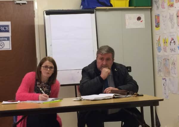 Sinn Fein Assembly candidates Caoimhe Archibald and Cathal O'hOisin at the public meeting in Limavady on Wednesday.