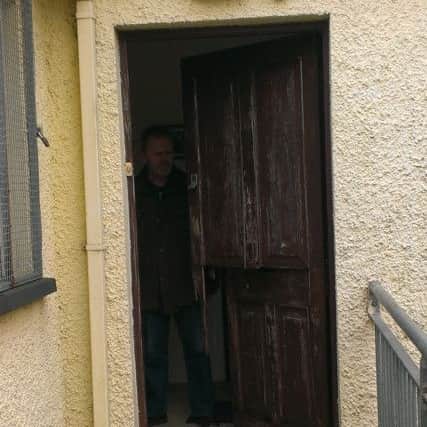 The door to the Creche building was almost halved in the episode.