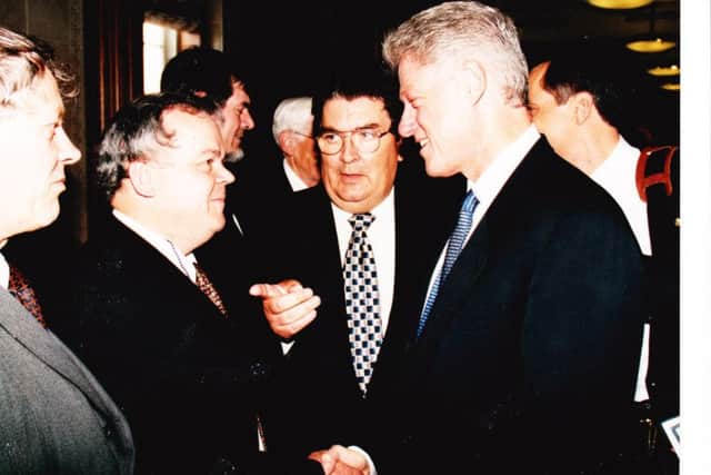 John Dallat meeting Bill Clinton with John Hume and Sean Farren.
