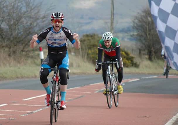 North West Cyclins Club's Nigel Bradley races to victory in the A4 Category of Sunday's 'Danny Boy Race' in Feeny.