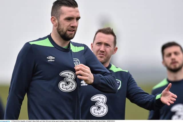 TIME TO IMPRESS . . . Republic of Ireland's Shane Duffy and Aiden McGeady during squad training at Abbotstown, Dublin. Picture credit: David Maher / SPORTSFILE