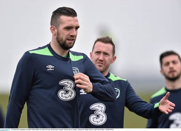 TIME TO IMPRESS . . . Republic of Ireland's Shane Duffy and Aiden McGeady during squad training at Abbotstown, Dublin. Picture credit: David Maher / SPORTSFILE