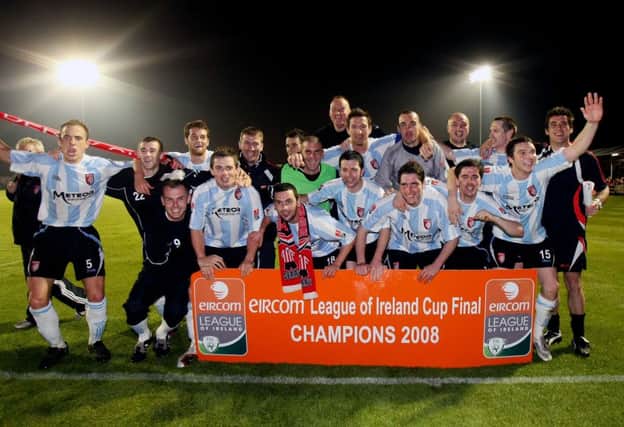 Stephen Kenny's Derry City team celebrate winning the eircom League Cup against Wexford Youths back in 2008 at Ferrycarrig Park.