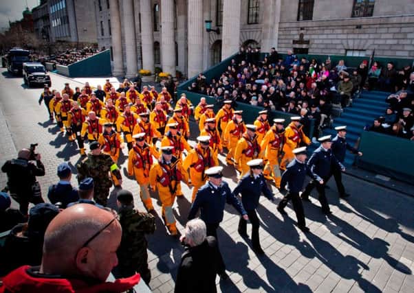 Members of Donegal RNLI parade past the GPO in Dublin.