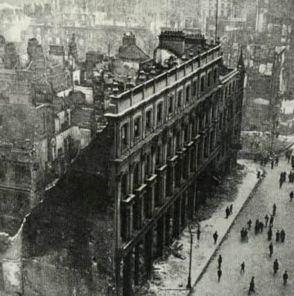 An aerial view of the destruction of Dublin City in the aftermath of the Easter Rising of 1916.