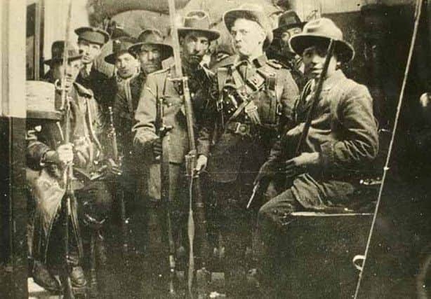 Members of the Iriish Volunteers pictured during the Easter Rising in Dublin in April, 1916.