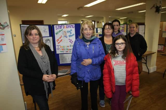 ANTI BULLYING. . . . Group pictured at the Exchange, Buncrana on Saturday during the Primary and Secondary Schools Anti-Bullying Exhibition. On left is Bernie Doherty, Anti-Bullying Facilitator. DER4814MC075
