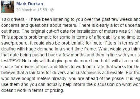 Environment Minister, Mark H Durkan's, post on Facebook last week.