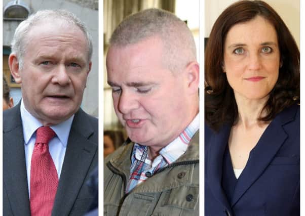 Pictured from left to right, Deputy First Minister, Martin McGuinness, Tony Taylor and Secretary of State, Theresa Villiers.
