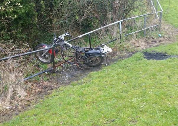An old motorbike was found abandoned in the Glen in Greysteel.