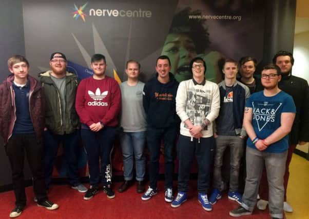 Some of the young men from Youth Action NI who made a film about struggling to find employment and training in Derry. Included is Youth Action NI Young Men's Development Worker, Connor McGilloway (fifth from left).