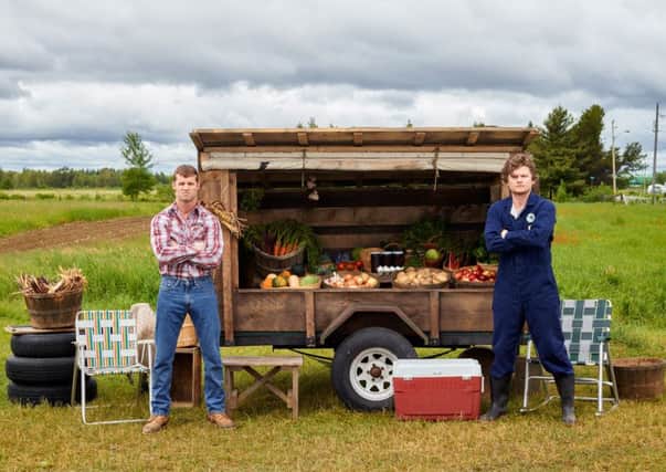 Wayne (Jared Keeso) and Daryl (Nathan Dales) in Canadian television sitcom, 'Letterkenny'.