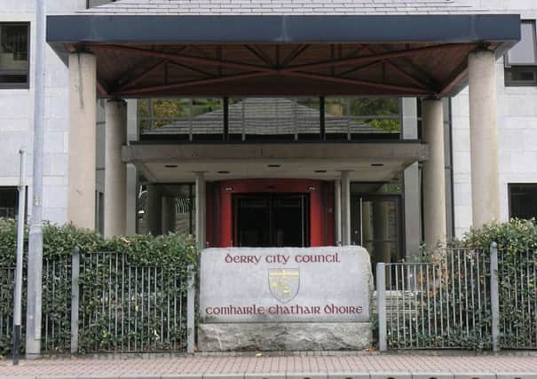 Former local authority Derry City Council's sign outside its headquarters on Strand Road.
