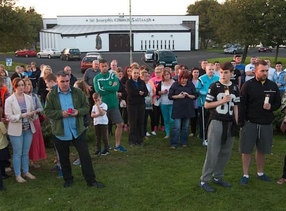 Group pictured during the vigil held at Galliagh roundabout back in 2014 to remember those who died by suicide and to call for better intervention services locally. DER3714-103KM