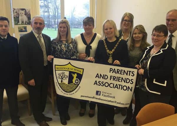 Parents and Friends of Rossmar at their official launch on Tuesday with Principal Brian Mclaughlin and Mayor Michelle Knight-McQuillan, with local councillors Alan Robinson and Gerry Mullan.
