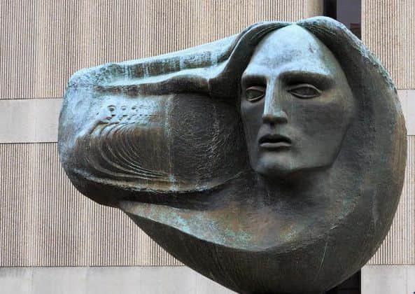 The only known depiction of Oliver Pollock is this sculpture in Baton Rouge, Louisiana, by Frank Hayden