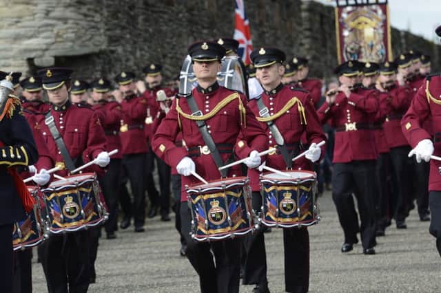 A loyalist marching band on parade in Derry.