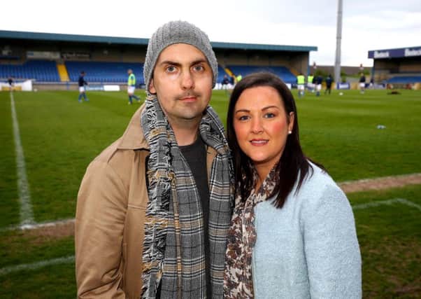 Mark Farren and his wife Terri-Louise before the Glenavon and Derry City select fundraising match at Mournview Park last year. (Â©William Cherry/Presseye)