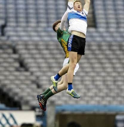Conor in typical high fielding action for St. Pat's Maghera during this year's Hogan Cup final in Croke Park. (INPHO/Ken Sutton).