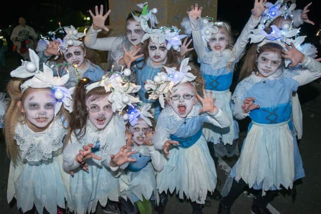 Some of the children who took part in Derry City and Strabane District Council's  the Rise of the River Gods Hallowe'en Carnival parade in Derry-Londonderry on saturday night. PIcture Martin McKeown. Inpresspics.com. 31.10.15